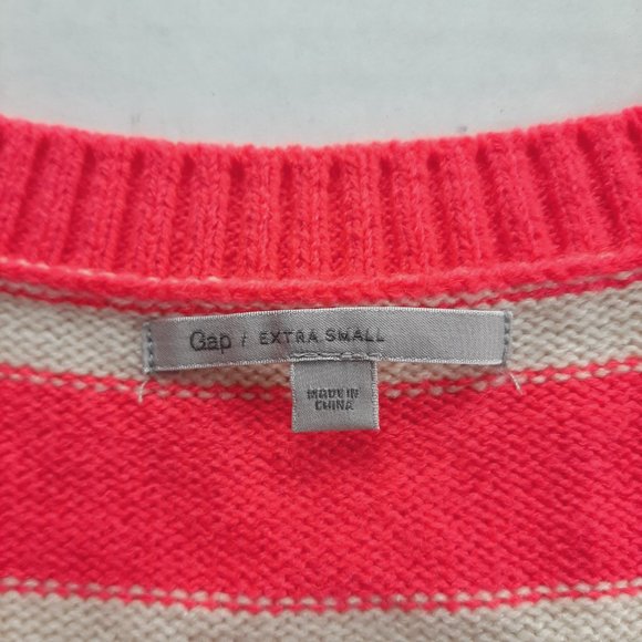 GAP Womens Pullover Sweater Size XS Pink White Black Striped Knit Scoop Neck - Picture 7 of 7